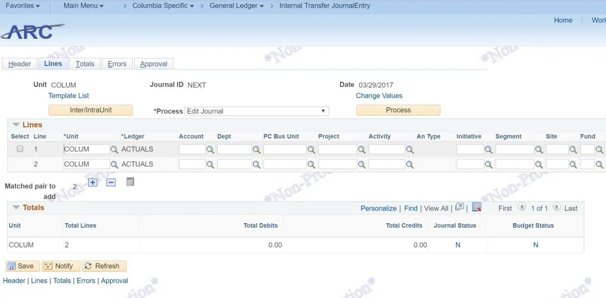 Journal Status screenshot. 