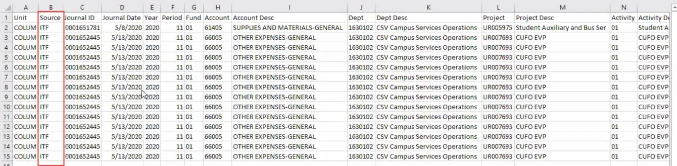 If the Pending_Journals report exists, open it to take note of the Source column to determine who to contact to close the associated Pending Journals. 