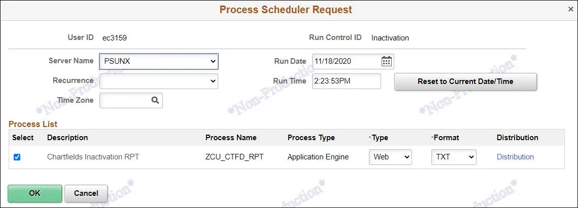 Click Run. The Process Scheduler Request screen appears. 