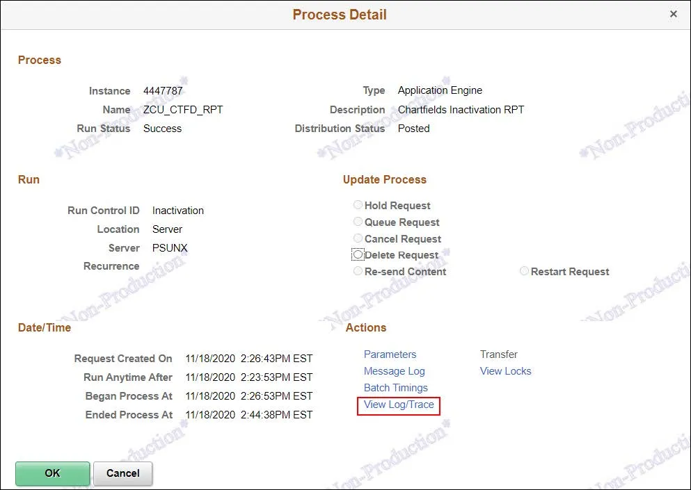 Click the Details link. The Process Detail screen appears. 