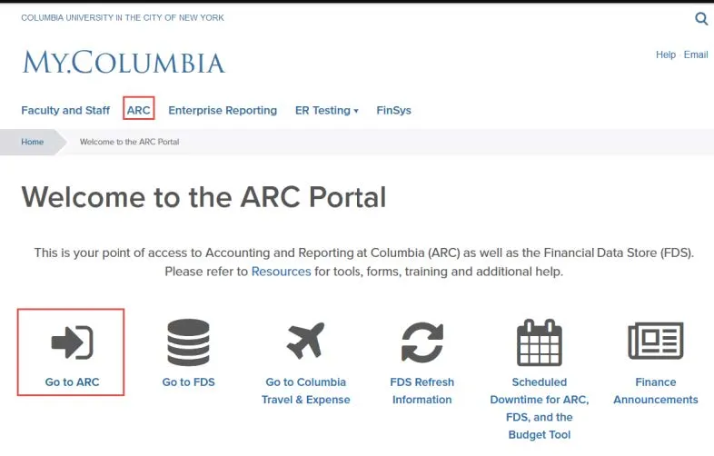 Click ARC and then Go To ARC.