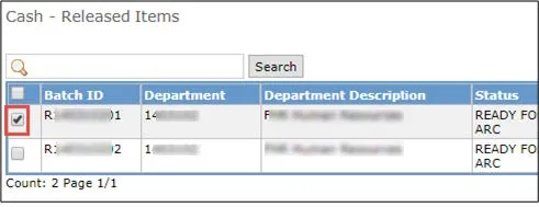 Click the check box for the deposit you want to view. 