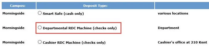 Select Departmental RDC Machine (checks only). 