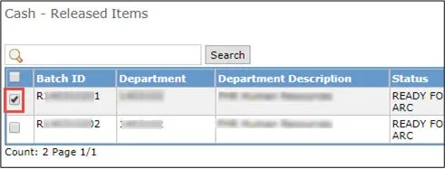 The Cash - Released Items page appears.
