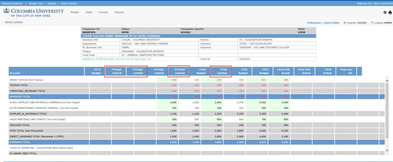 Screenshot of updated Direct Activity Report layout. 