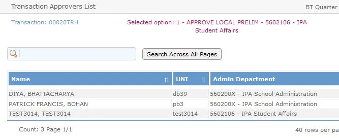 The list of approvers for the required approval appears. 