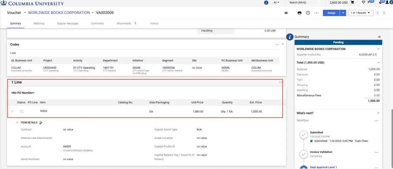 Example Voucher PO Number highlighted