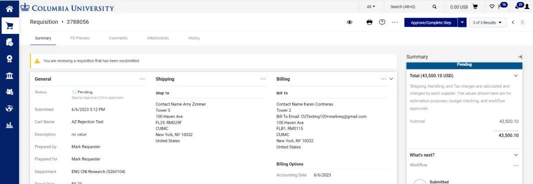 Requisition dashboard. 