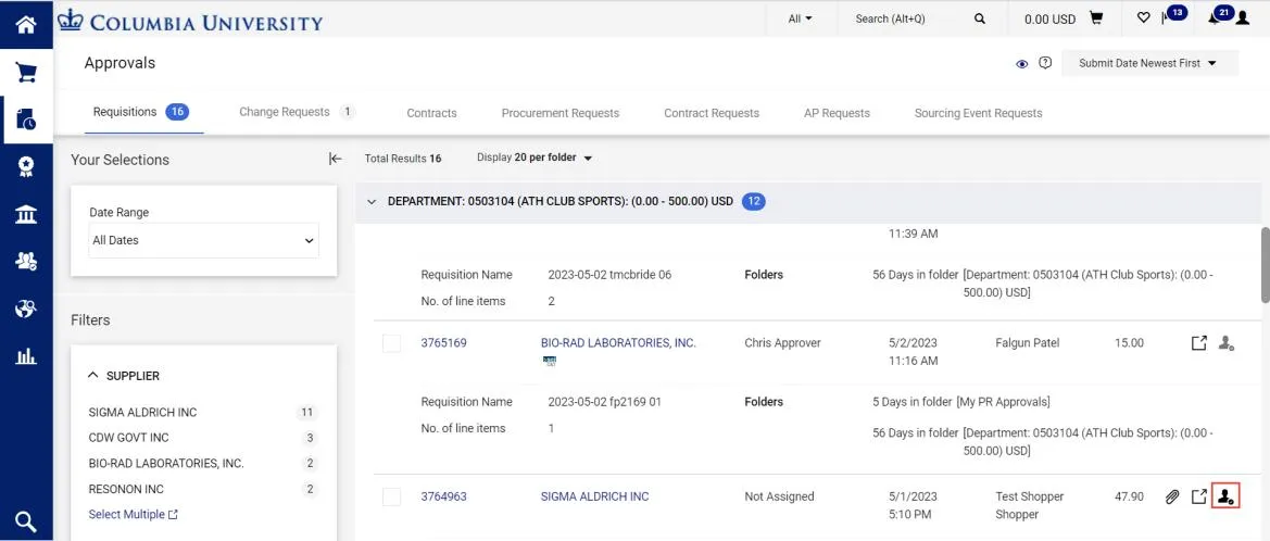 Approvals List Screen. 