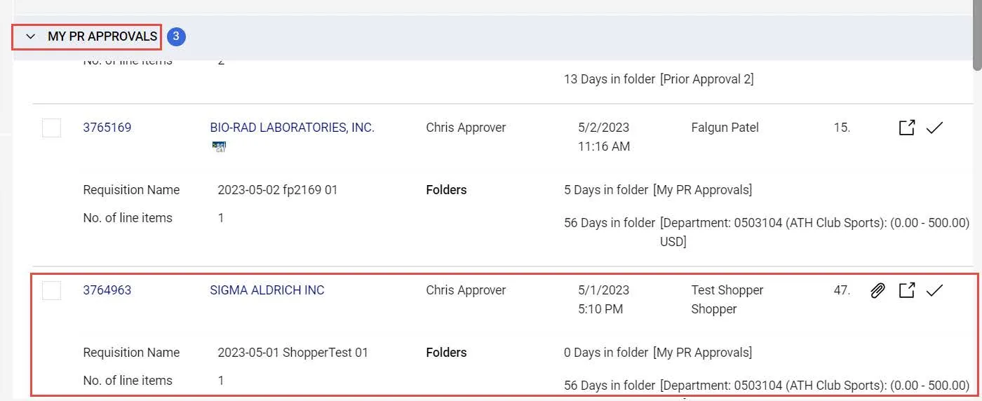 My Approvals List. 