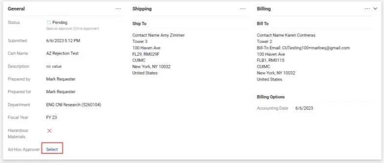 The Ad-Hoc Approver Select link at the bottom of the General section. 