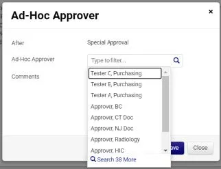 The Ad Hoc Approver window dropdown.