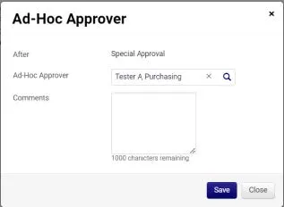 The Ad Hoc Approver window with name selected. 