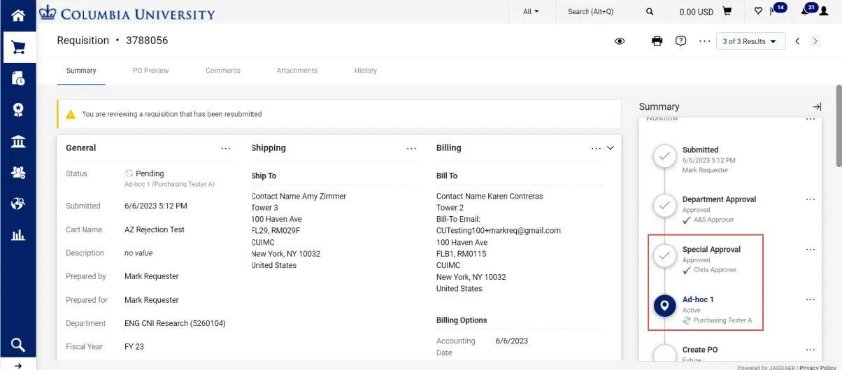 Requisition Dashboard with the summary dashboard highlighted. 