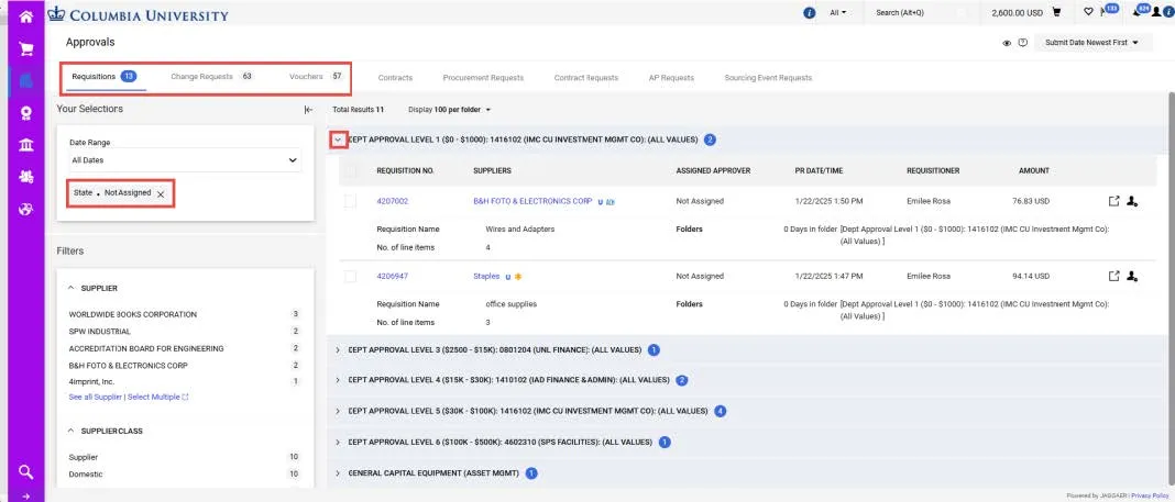 CU Marketplace Approvals dashboard