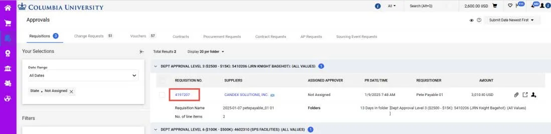 Approvals dashboard