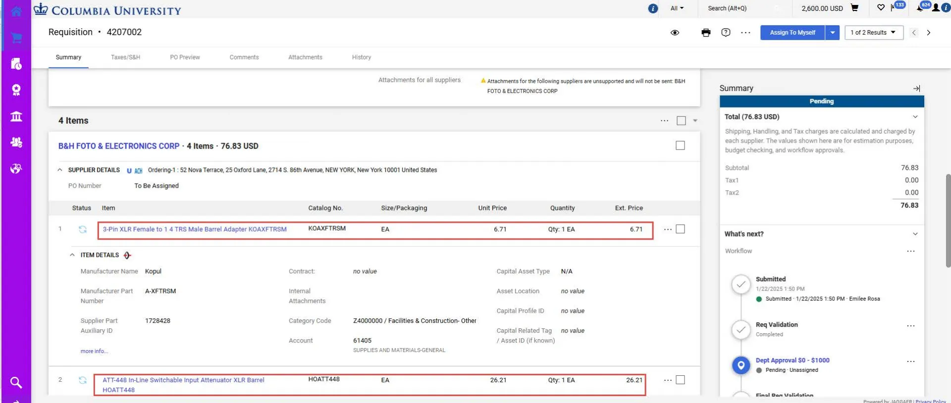 Requisition dashboard