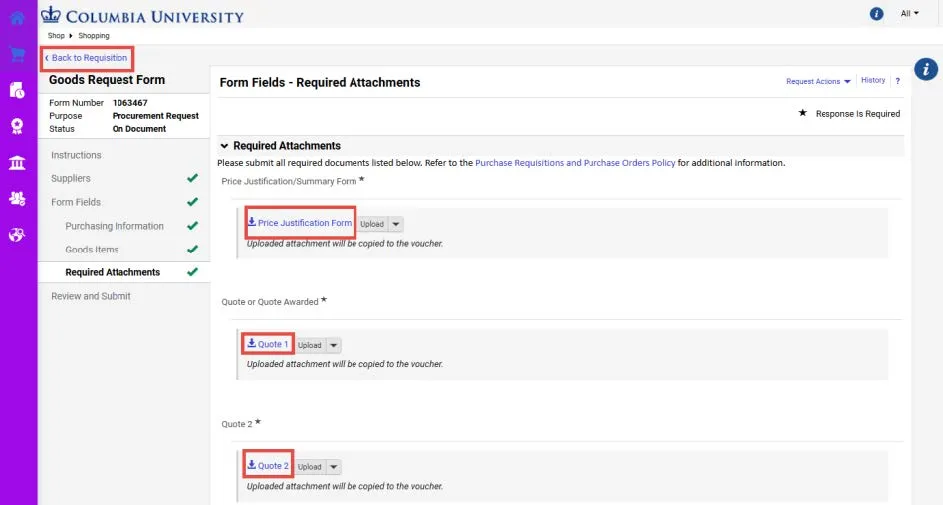 Goods Request Form - Form Fields - Required Attachments