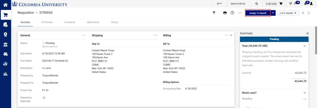 When viewing the Requisition screen, click the Assign to Myself button. 