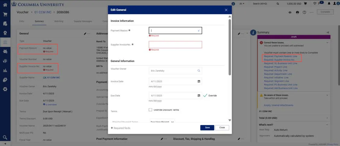 Invoice Information screenshot