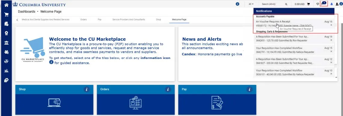 CU Marketplace homepage.