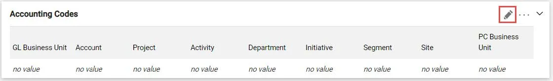 Click the Edit icon for Accounting Codes. The Edit window will appear. 