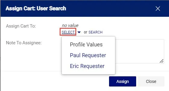 Select a favorite, click the Select dropdown and click the desired Requester.