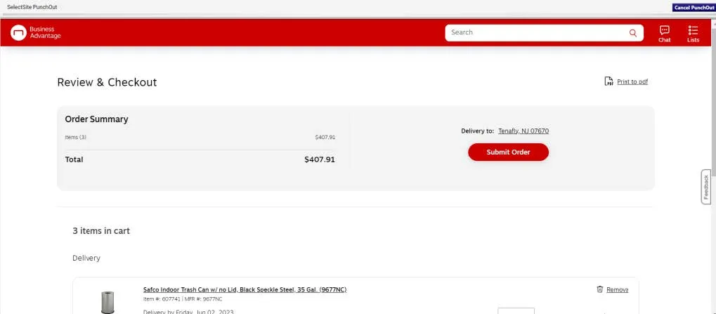The Staples review and checkout webpage. 
