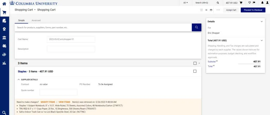 The items you selected appear in your Marketplace Shopping Cart.
