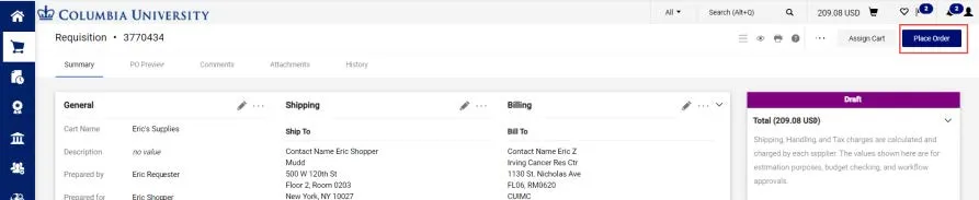 CU Marketplace Requisition screen