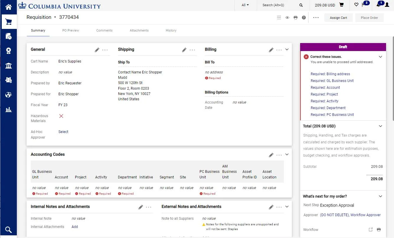 CU Marketplace checkout screen. 