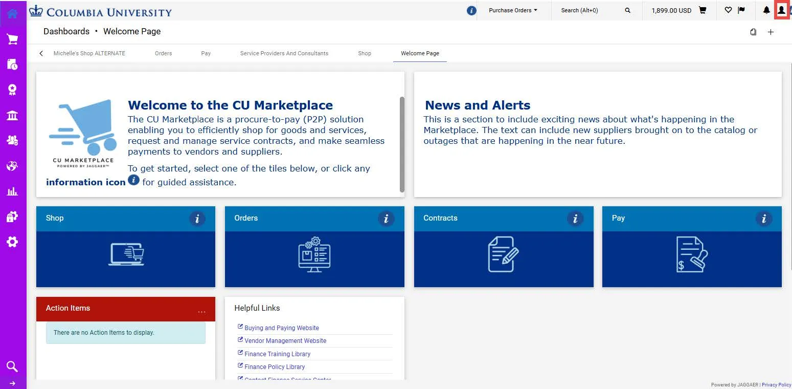 CU Marketplace Dashboard Welcome Page