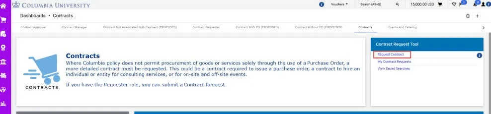 A new tab in your browser will open to Contracts dashboard.