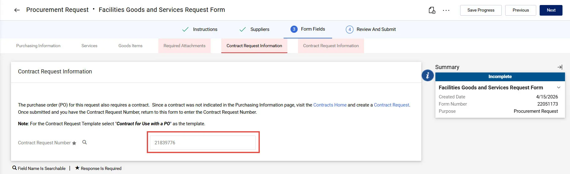 Paste Contract Request ID