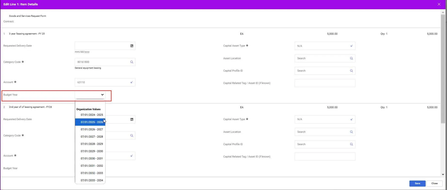 Edit Line Item Details window