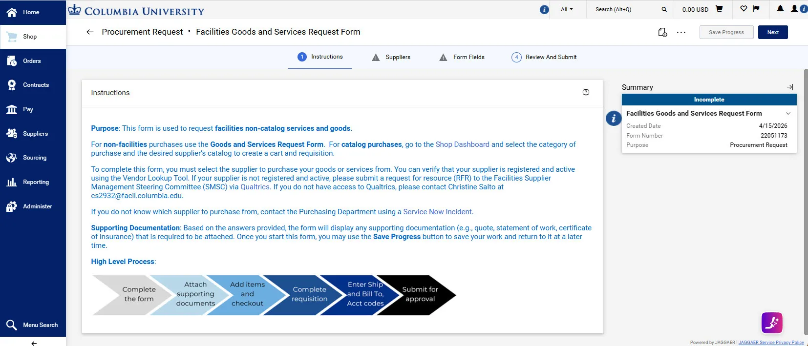 Instructions page