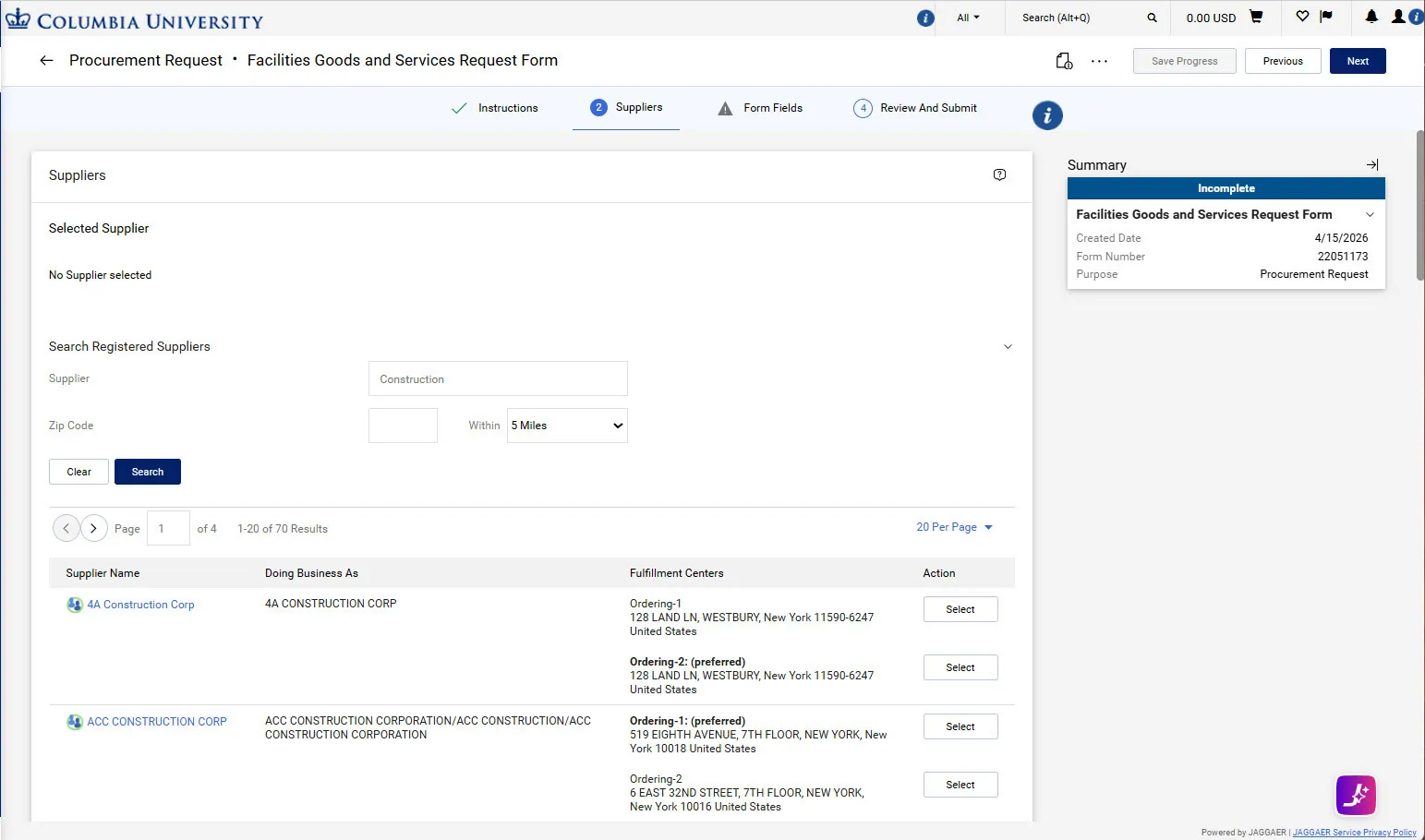 Supplier Search Results