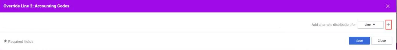 The Override Line Accounting Codes window appears.