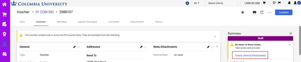 In the Summary pane, click the Empty Internal Attachments link.
