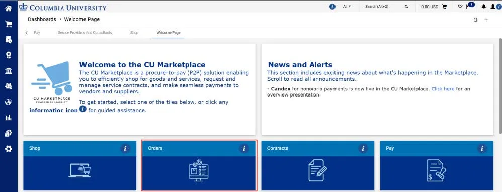 CU Marketplace dashboard