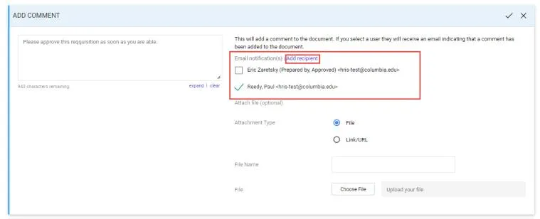 Click Add recipients screen. 