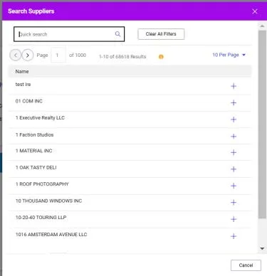 Enter the Supplier you are paying. Click the Search icon to find and select the Supplier. 