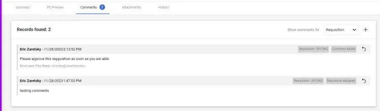 Comments are indicated on the Comments tab and listed on the Comments screen.