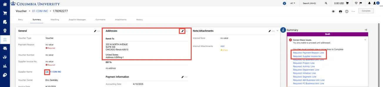 Navigate to the Summary tab to begin completing the required information.