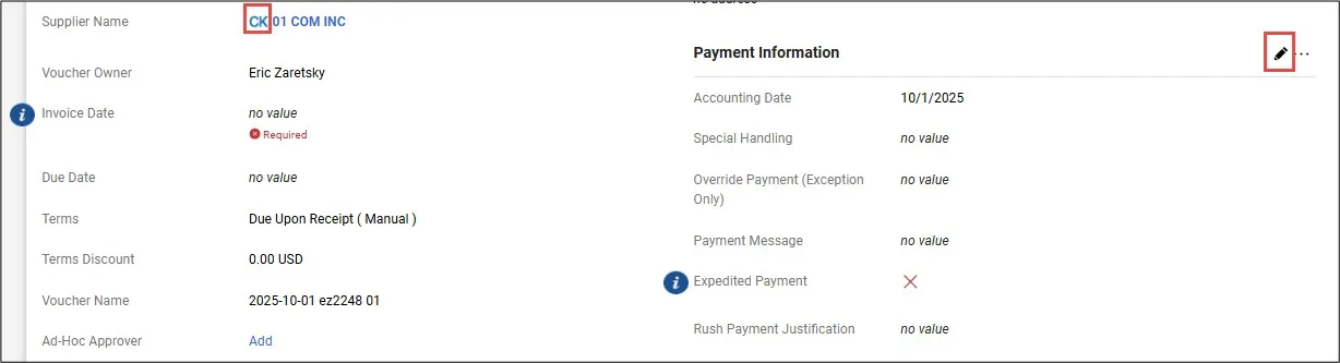 Payment Information Section 