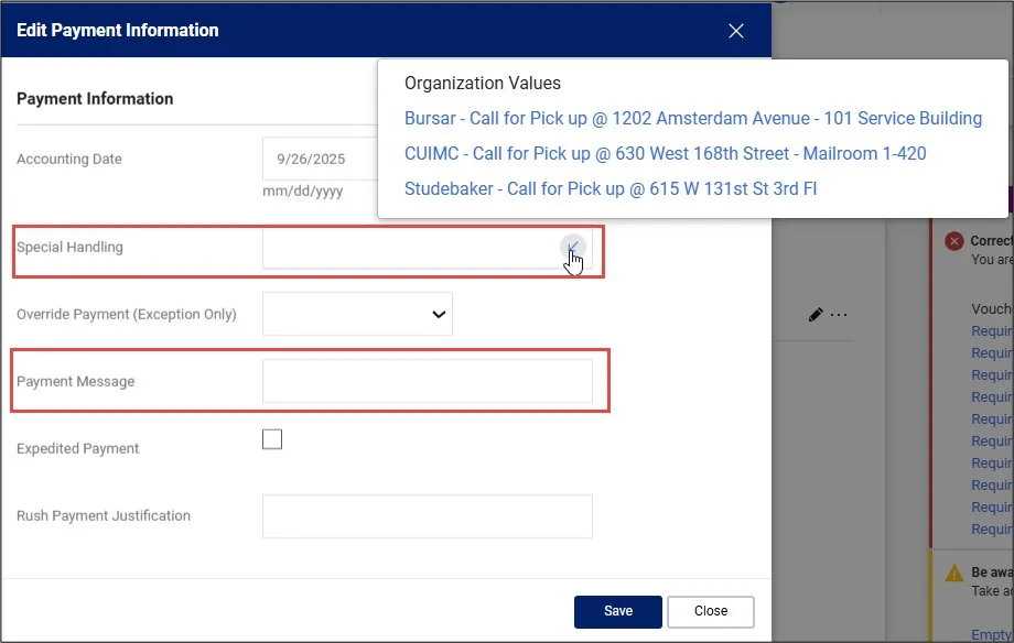Edit Payment Information window 