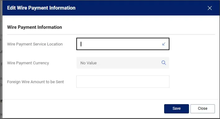 Edit Wire Information window 