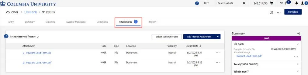You can view and attach additional documents via the Attachments tab.