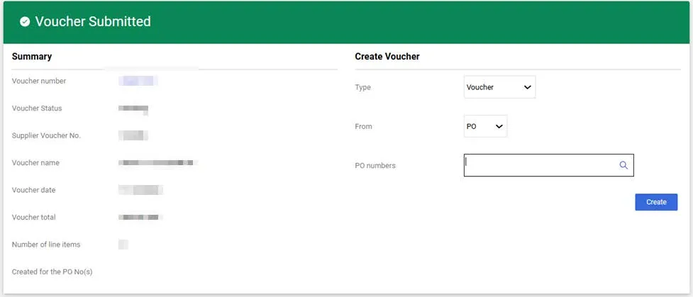 The Voucher Submitted confirmation screen appears.