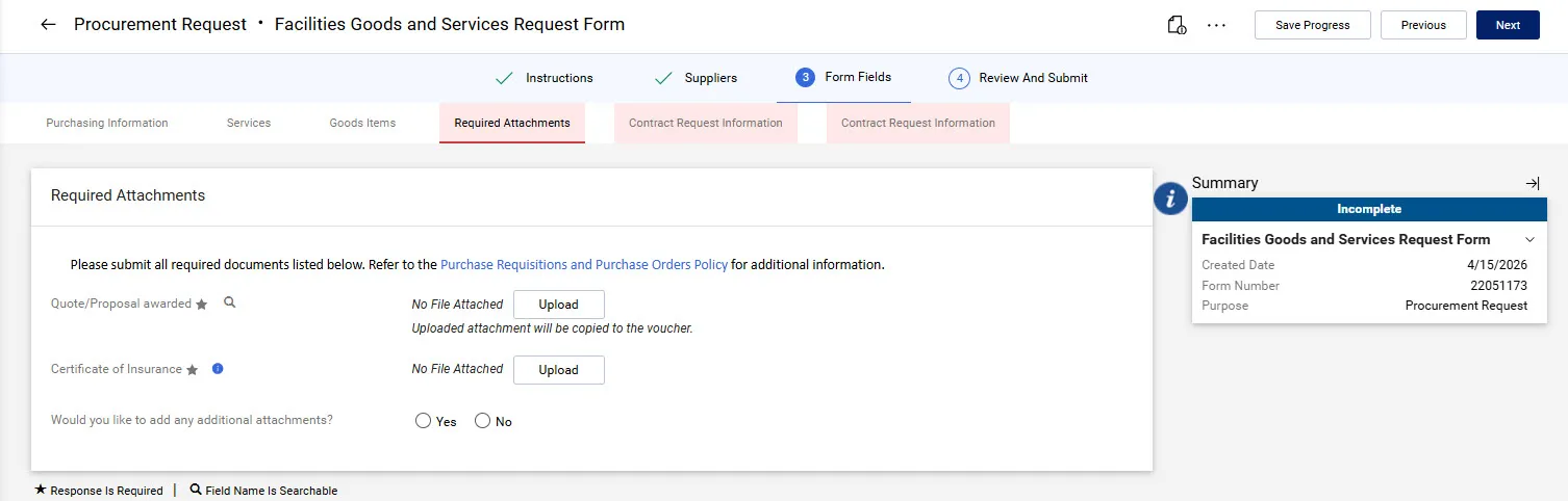 Required Attachments page